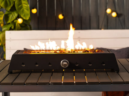 Tabletop, Propane Gas Fire Pit With Quick Connect Joint, Glass Wind Guard And Lava Rock, Outdoor, Portable - Black