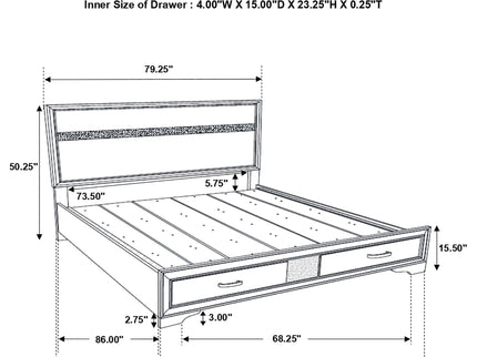 California King Storage Platform Bed With 2 Drawer - White