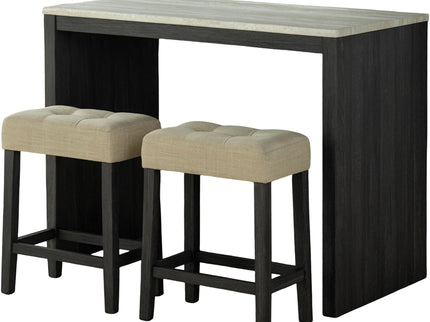 Dining Table Set With Biscuit Tufted Stools - Beige / Black / Gray