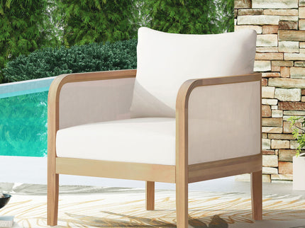 Outdoor Acacia Wood Patio Club Chair, Textilene Patio Furniture, Waterproof Thick Cushion Deep Seating For Porch, Garden, Backyard, Balcony, Weight Capacity 400Lbs, Light Teak - Beige