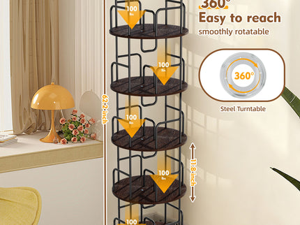 Rotating Bookshelf Tower 5 Tier Spinning 360 Degree Revolving Storage Shelf