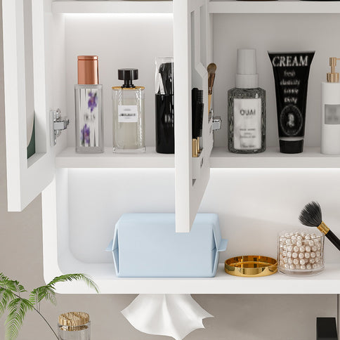 Wall Mounted Bathroom Mirror Cabinet With LED Lights, Anti Fog & Explosion Proof, Touch Control Medicine Cabinet, 3 Color Lighting - White