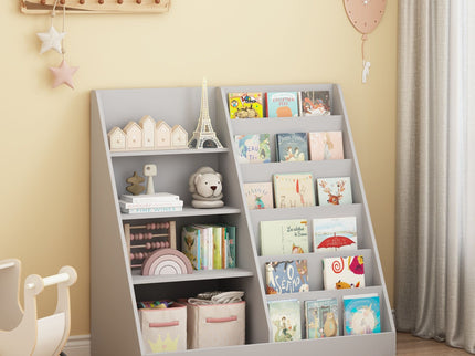 Bookshelf And Toy Storage Organizer, 4 Tier Bookcase With Display Stand For Playroom