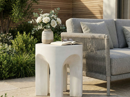 Outdoor Round Top Side Table / End Table, Living Room Accent Table - Antique White