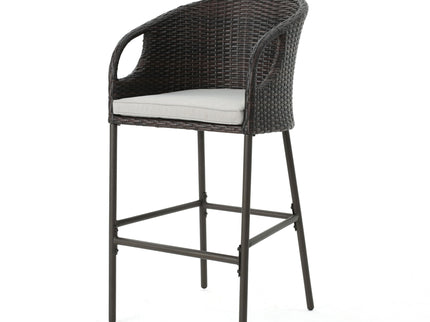 Outdoor 31" Rattan Barstools With Waterproof Cushions (Set of 2) - Multi Brown