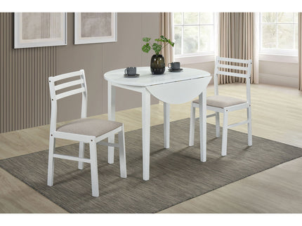 Cliff - 3 Piece Round Drop Leaf Dining Table Set With Ladderback Chairs - White