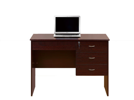 Three Locking Drawers On Metal Glides Student Desk Work Desk Modesty Panel Metal Bar Handles - Mahogany