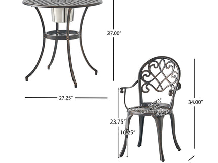 3 Piece Outdoor Aluminium Cast Bistro Set With Ice Bucket - Copper