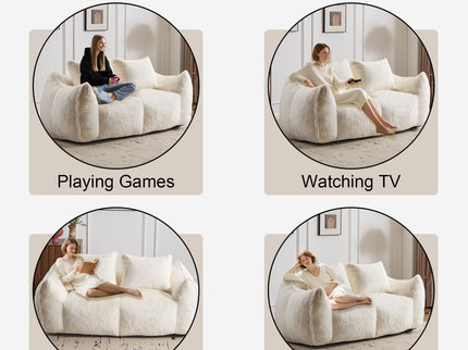 Giant Bean Bag Couch, Ultra Soft Fluffy Loveseat For Living Room