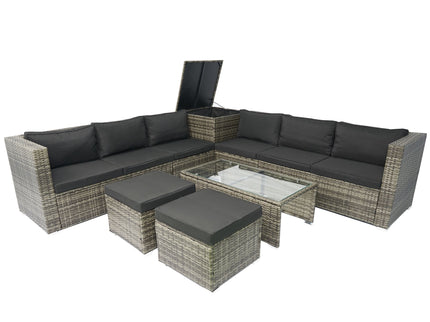8 Piece Patio Sectional Wicker Rattan Outdoor Furniture Sof Set With One Storage Box Under Seat And Cushion Box - Gray / Black