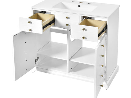 Retro Bathroom Vanity With Sink, Storage Cabinet, Freestanding With 2 Drawers & Soft-Closing Doors