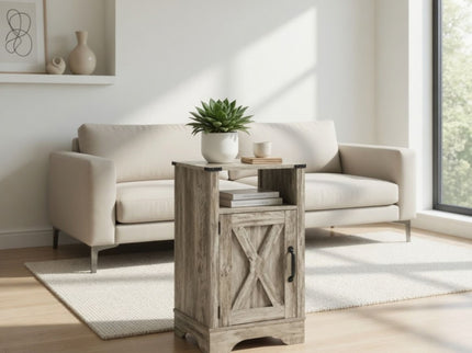 Farmhouse Nightstand, Charging Station & Storage