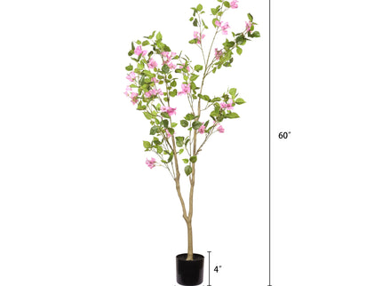 Artificial Bougainvillea Tree, Realistic Faux Plant In Pot, Indoor Decor For Home - Baby Pink / Green Leaf