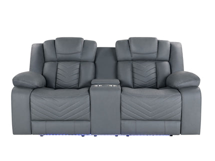 Raize - 10 Power Console Reclining Loveseat With LED And Immersive Sound - Gray