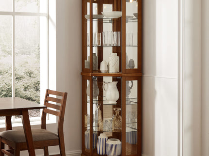 6 Shelf Corner Curio Display Cabinet With Lights, Mirrors And Adjustable Shelves (E26 Light Bulb Not Included)