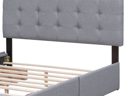Upholstered Platform Bed With Classic Headboard And Drawers, No Box Spring Needed