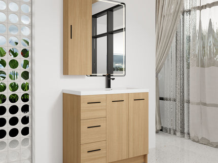 Freestanding Bathroom Vanity Set With Tall Linen Cabinet, 3 Drawers And Large Storage, Single Sink