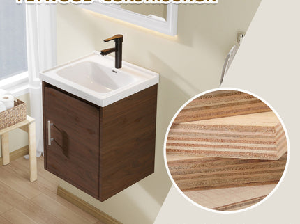 Floating Bathroom Vanity Combo, Wall Mounted Cabinet With Sink & Soft Close Doors For Small Bathrooms