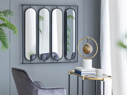 Large 4 Oval Wall Mirror With Square Frame, Home Decor For Living Room, Bedroom, Entryway, Office - Black