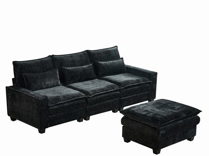 Modern Comfy L Shaped Sectional Sofa With Movable Ottoman