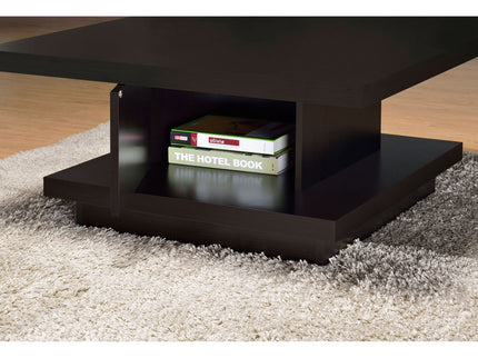 Square Coffee Table With Geometric Design And Storage Shelf - Cappuccino