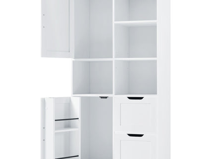 Freestanding Bathroom Storage Cabinet With Doors And Drawers, Adjustable Shelf, Open Shelves - White