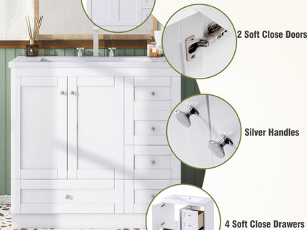 Shaker Free Standing Bathroom Vanity Cabinet With Sink, Soft Close Drawers, Soft Close Doors