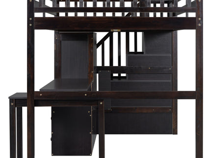 Loft Bed With Stairs, Bookshelf, Drawers, Desk & Wardrobe, Space Saving Multifunctional Furniture