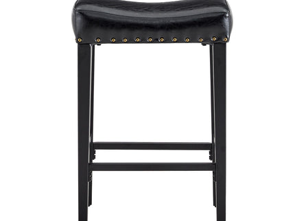 Bar Stool With Brass Nailhead Trim (Set of 2) - Black