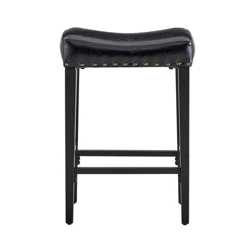 Bar Stool With Brass Nailhead Trim (Set of 2) - Black