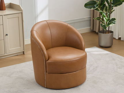 Swivel Accent Chair With 360° Smooth Spin - Black / Light Brown / Silver