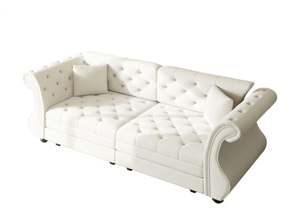 Oversized Chesterfield Pull Out Sofa Bed, Roll Arm Couch With Flower Tufting For Living Room