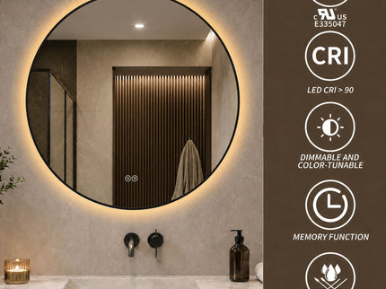 Round Framed Dimmable ED Bathroom Mirror With Anti Fog
