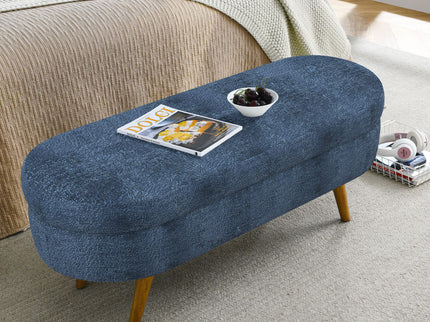 Modern Ottoman Oval Storage Bench With Rubber Wood Legs