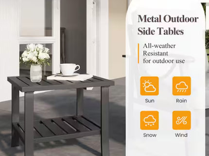 Square 2 Tier All-Weather Outdoor Side Table With Slatted Top