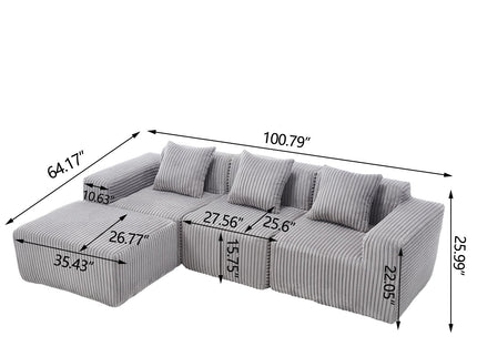 L - Shape Modern Minimalist Modular Sectional Sofa, Upholstered Cloud Couch With Deep Seats