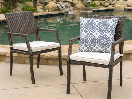 Outdoor Wicker Dining Chair With Water Resistant Cushions (Set of 2) - White / Brown