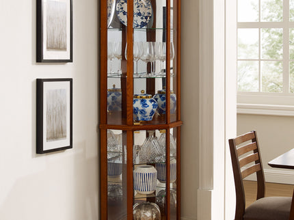 6 Shelf Lighted Corner Curio Cabinet With Adjustable Tempered Glass Shelves And Mirror Back (E26 Light Bulb Not Included)