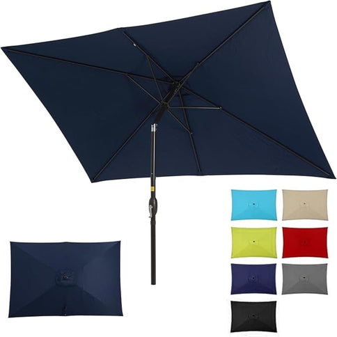 Rectangular Patio Umbrella With Crank Tilt, Polyester UV-Resistant Canopy