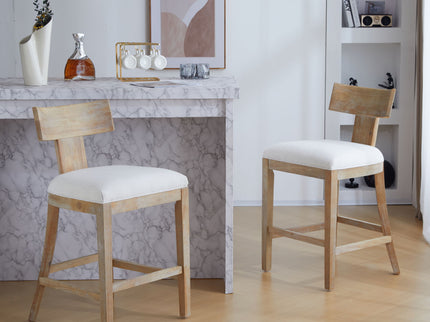 Upholstered Counter Height Bar Stools With Solid Rubber Wood Frame (Set of 2)