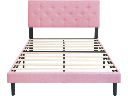 Modern Upholstered Platform Bed Frame With Button Tufted Fabric Headboard