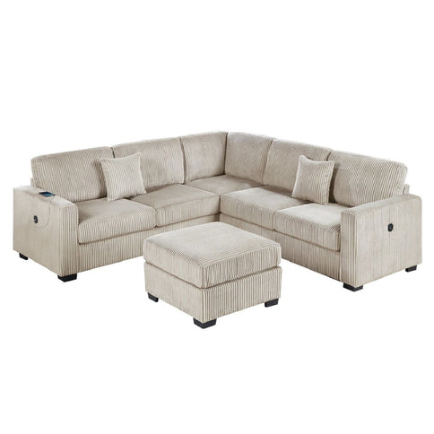 Upholstered L - Shaped 4 Piece Sectional Set With USB, Cocktail Ottoman