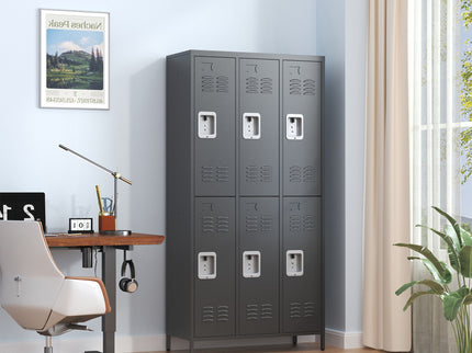 6 Door Lockers With Lock For Secure Storage - Black