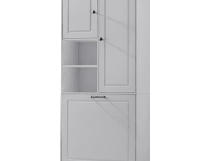 Modern Tall Storage Cabinet With Adjustable Shelves, Flip-Out Basket & Enclosed Doors