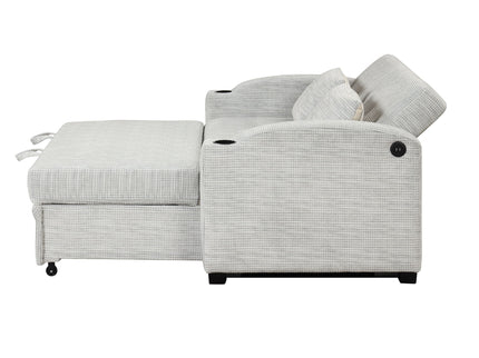 Pull Out Loveseat Sofa With Adjsutable Backrest, 2 Pillows, Cup Holders, USB Ports For Living Room