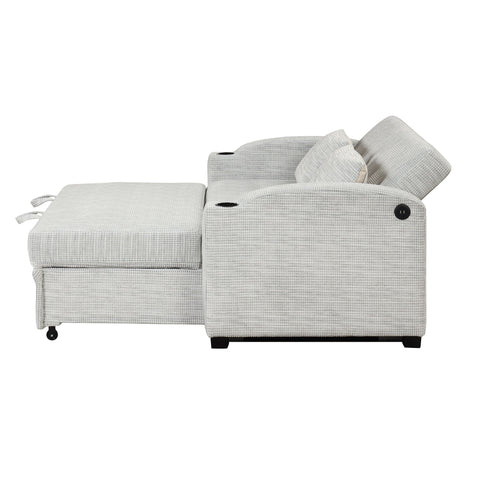Pull Out Loveseat Sofa With Adjsutable Backrest, 2 Pillows, Cup Holders, USB Ports For Living Room