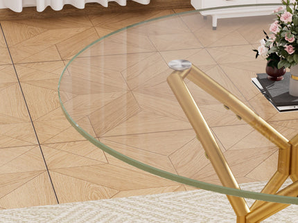 Modern Round Tempered Glass Dining Table With Sturdy Metal Legs For 1 - 4 People - Gold