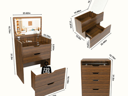 Vanity Desk With Lighted Mirror & Stool