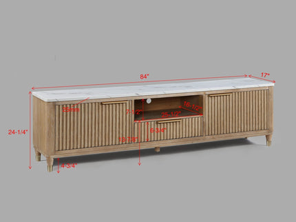 Fluted TV Stand With Accents - Natural Wood / White