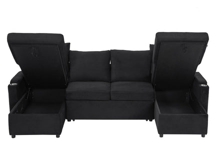 U Shaped Sectional Sofa Bed With Storage Chaise Lounges, USB Ports, And Cup Holders